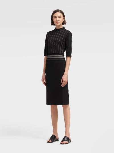 Shop Donna Karan Dkny Women's Striped Mock-neck Dress - In Black Combo