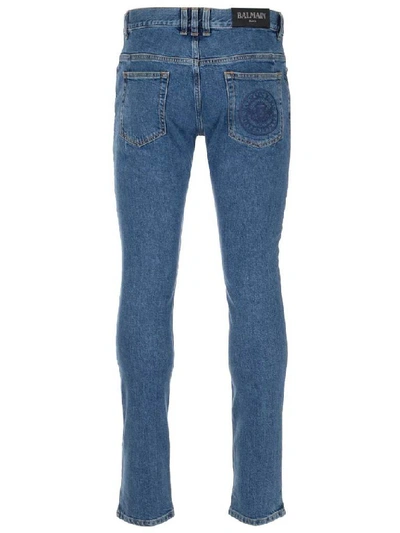 Shop Balmain Logo Skinny Jeans In Blue