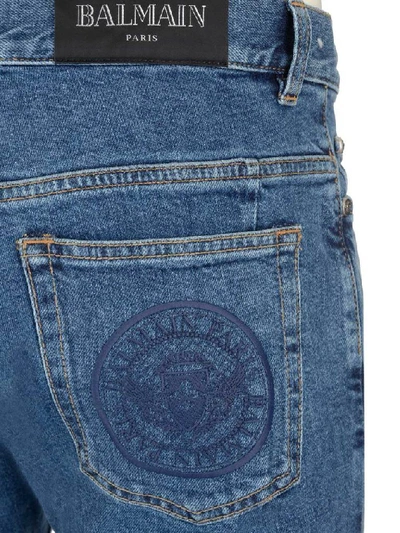 Shop Balmain Logo Skinny Jeans In Blue