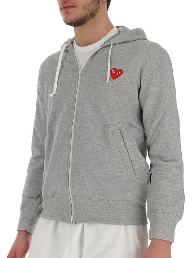 Shop Comme Des Garçons Play Logo Patch Heart Design Hoodie In Grey