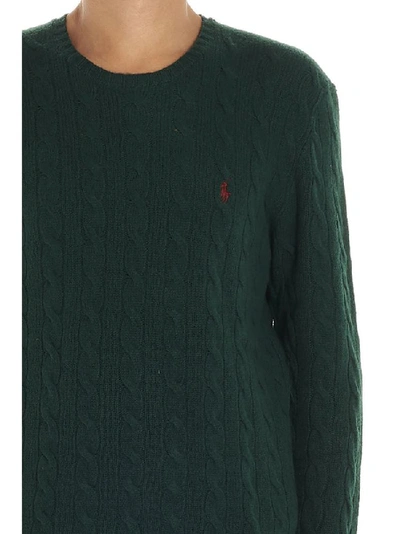 Shop Polo Ralph Lauren Signature Logo Embroidered Cable Knit Jumper In Green