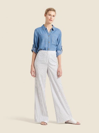 Shop Donna Karan Striped Wide Leg Pant In White/indigo