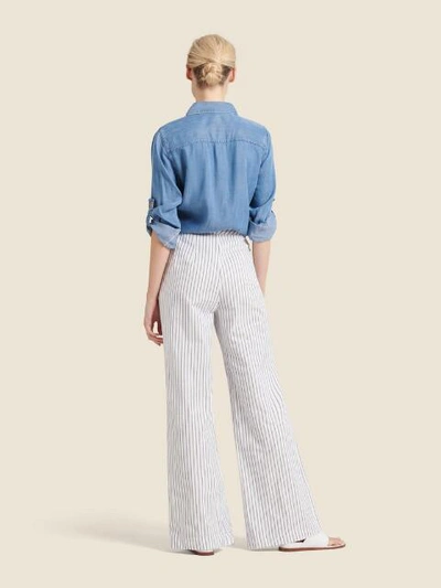 Shop Donna Karan Striped Wide Leg Pant In White/indigo