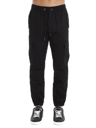 Shop Dolce & Gabbana Contrast Side Band Cargo Trousers In Black