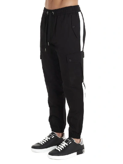 Shop Dolce & Gabbana Contrast Side Band Cargo Trousers In Black