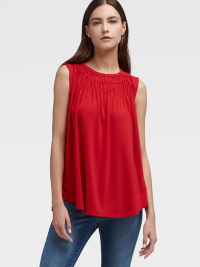 Shop Donna Karan Smocked Neckline Top In Black