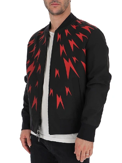 Shop Neil Barrett Lightning Printed Bomber Jacket In Black