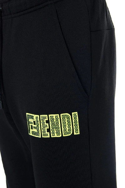 Shop Fendi Elasticated Logo Patch Joggers In Black