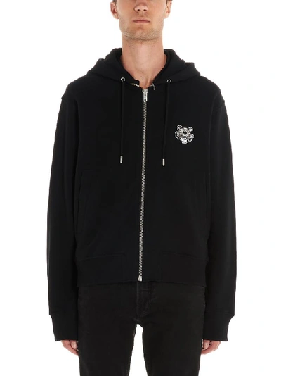Shop Kenzo Tiger Embroidered Hooded Jacket In Black