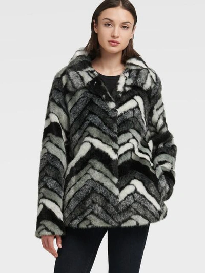 Shop Donna Karan Dkny Women's Chevron Stripe Faux Fur Coat - In Grey
