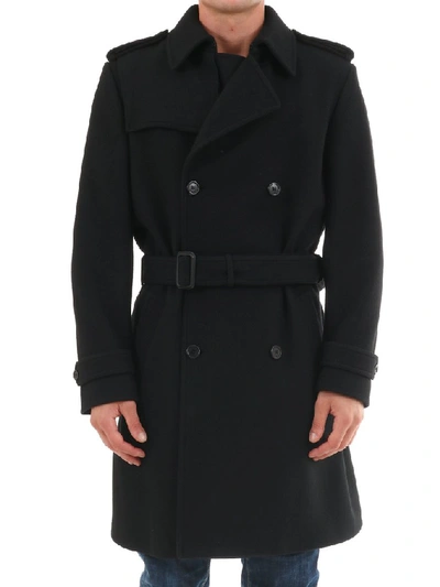 Shop Saint Laurent Belted Coat In Black