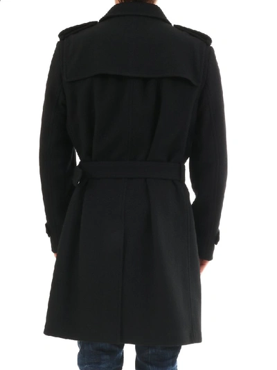 Shop Saint Laurent Belted Coat In Black