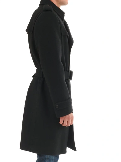 Shop Saint Laurent Belted Coat In Black