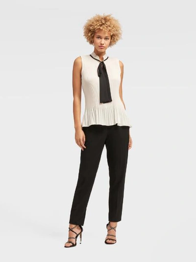 Shop Donna Karan Tie-neck Pleated Top In Black And White