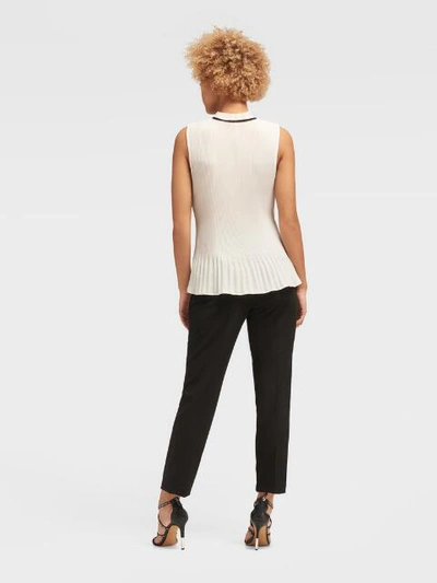 Shop Donna Karan Tie-neck Pleated Top In Black And White