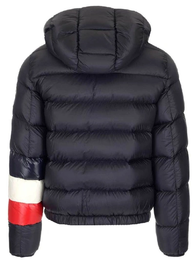 Shop Moncler Willm Striped Detail Padded Hooded Jacket In Blue