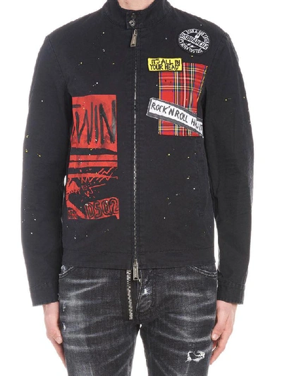 Shop Dsquared2 Distressed Patchwork Jacket In Black