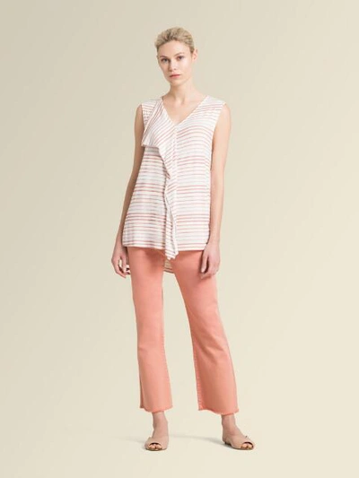 Shop Donna Karan Women's Striped Jersey Top With Ruffle - In Peach