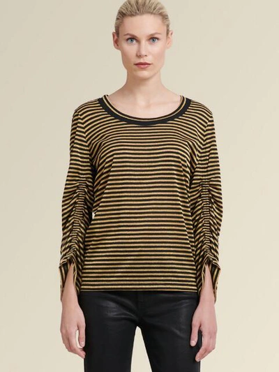 Shop Donna Karan Women's Striped Top With Ruched Sleeves - In Black
