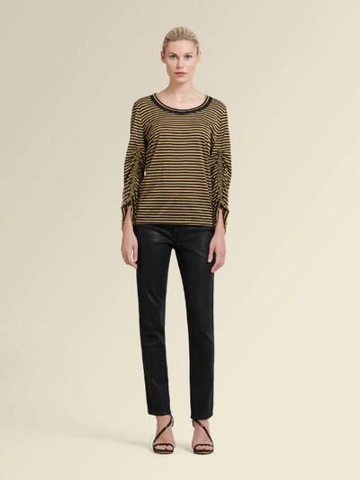 Shop Donna Karan Women's Striped Top With Ruched Sleeves - In Black