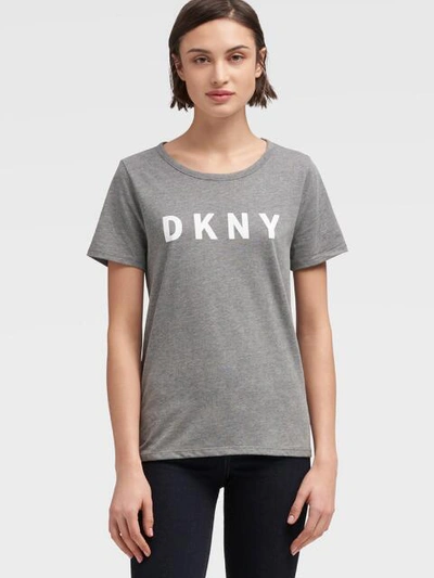 Shop Donna Karan Dkny Women's Box Logo Tee - In Heather Grey