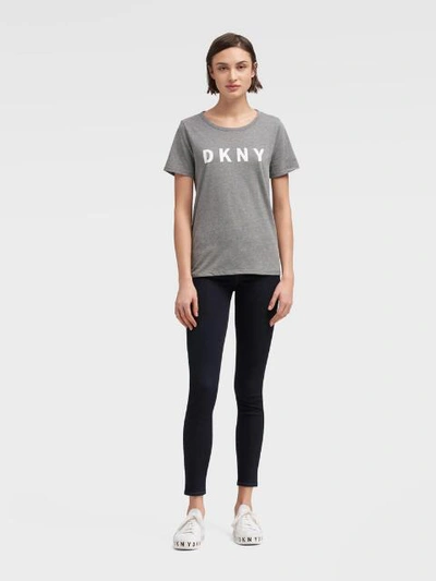Shop Donna Karan Dkny Women's Box Logo Tee - In Heather Grey