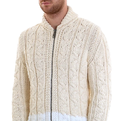 Shop Ferragamo Salvatore  Cable Knit Zip Sweater In Beige