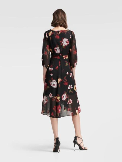 Shop Donna Karan Dkny Women's Bishop Sleeve Floral Wrap Dress - In Black Multi