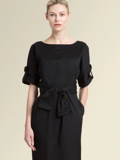 Shop Donna Karan Stretch Poplin Dress With Waist Tie In Black