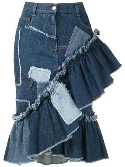Shop Dolce & Gabbana Patchwork Denim Skirt In Blue