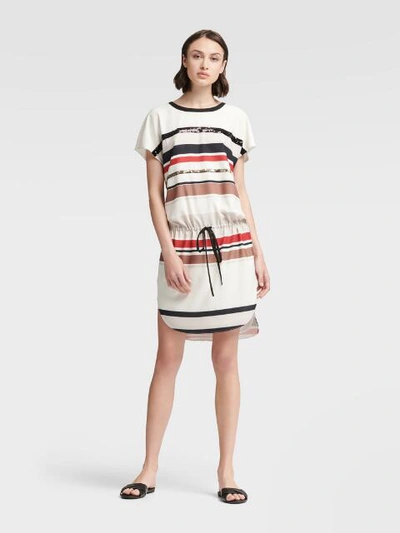 Shop Donna Karan Striped Tie-front Dress In Ivory