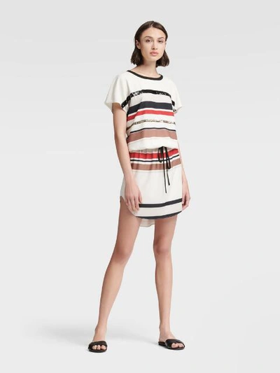 Shop Donna Karan Striped Tie-front Dress In Ivory