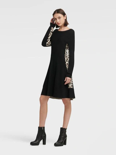 Shop Donna Karan Dkny Women's Sweater Dress With Leopard Stripe - In Black