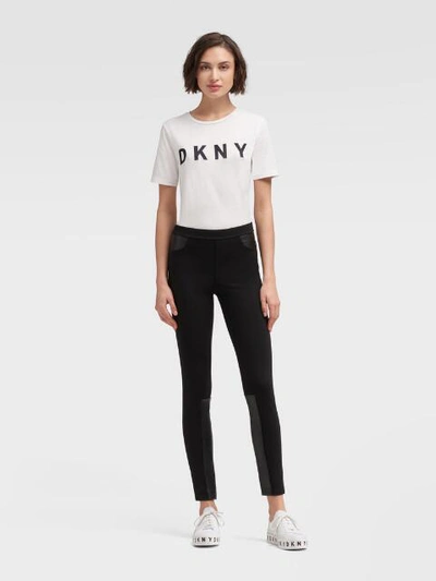 Shop Donna Karan Dkny Women's Skinny Pant With Faux-leather Trim - In Black