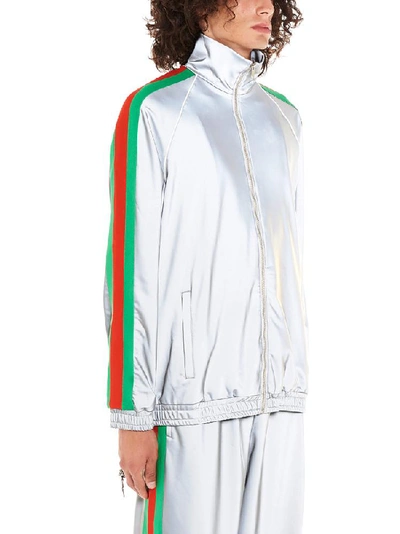 Shop Gucci Reflector Web Track Jacket In Grey