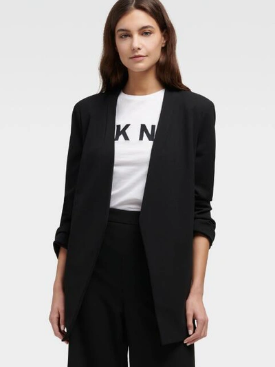 Shop Donna Karan Women's Open Front Jacket With Pockets In Black