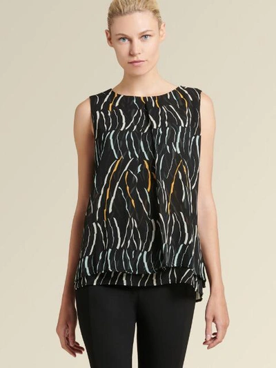 Shop Donna Karan Printed Pleated Top In Black Combo