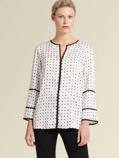 Shop Donna Karan Women's Printed Bell Sleeve Top With Piping - In White Combo