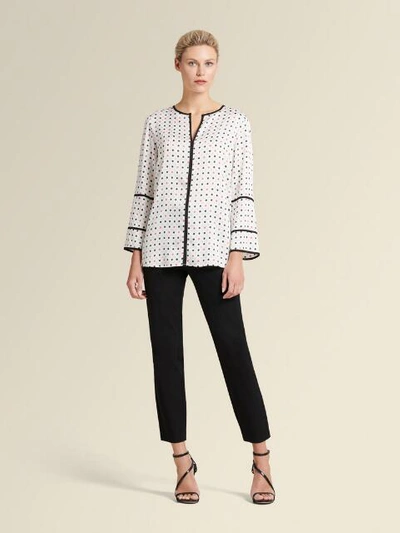 Shop Donna Karan Women's Printed Bell Sleeve Top With Piping - In White Combo