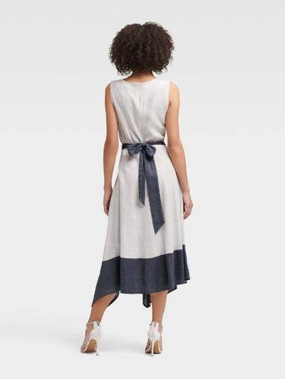 Shop Donna Karan Dkny Women's Sleeveless Indigo Striped Dress - In Ivory Combo