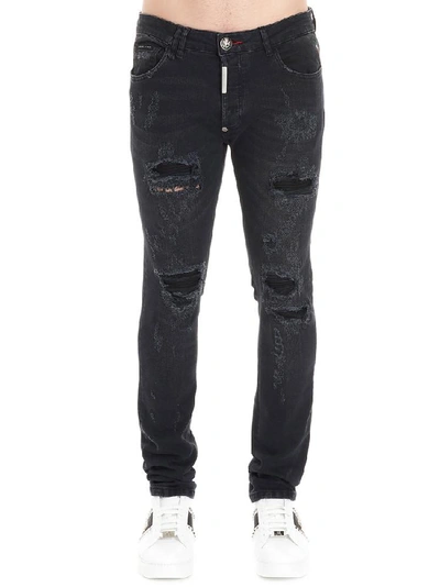 Shop Philipp Plein Super Straight Cut Destroyed Jeans In Black