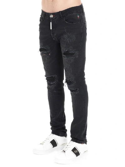 Shop Philipp Plein Super Straight Cut Destroyed Jeans In Black
