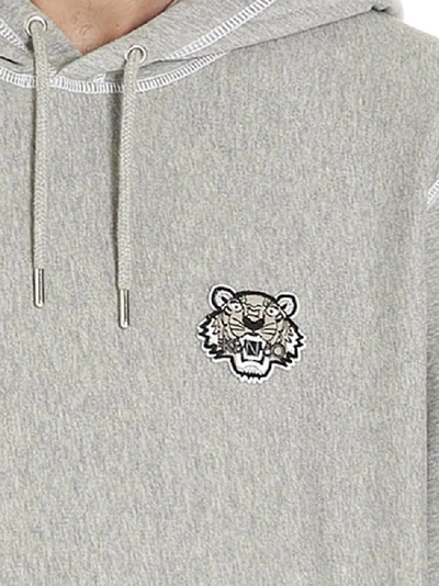 Shop Kenzo Tiger Logo Patch Hoodie In Grey
