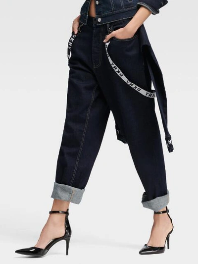 Shop Donna Karan Wide-leg Suspender Jean In Indigo