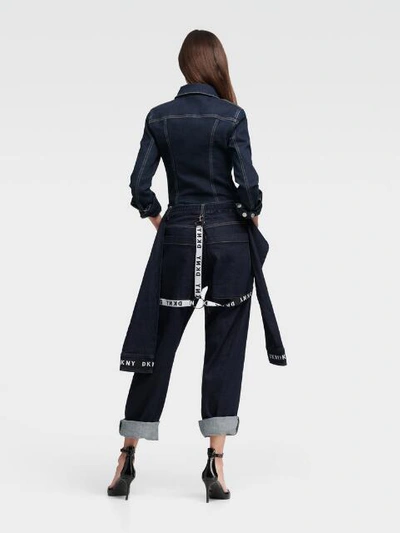 Shop Donna Karan Wide-leg Suspender Jean In Indigo