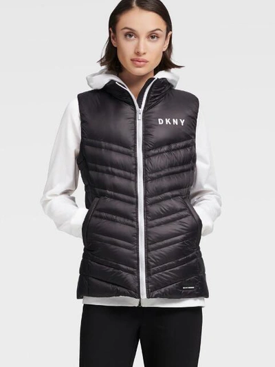 Dkny Women's Knit Silver Foil Puffer Vest in Grey Size XL 100% Nylon/Polyester