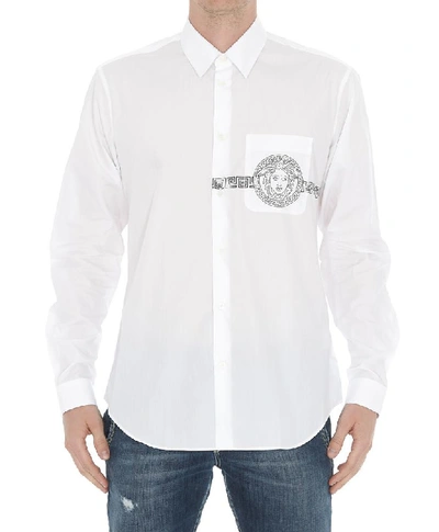 Shop Versace Medusa Pocket Logo Shirt In White