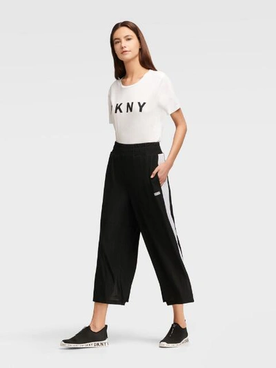 Shop Donna Karan Contrast Panel Wide Leg Pant In Black