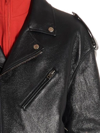 Shop Balenciaga Logo Sleeved Biker Jacket In Black