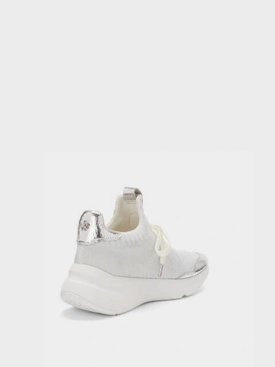 Shop Donna Karan Pamela Metallic Sneaker In White/silver